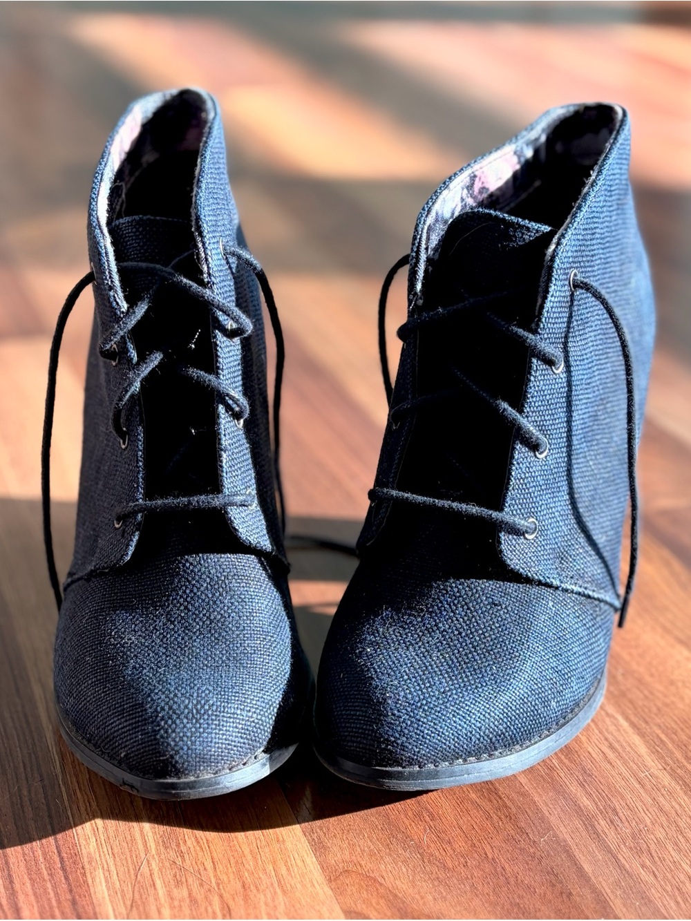 Women's Call It Spring Black Denim Lace-Up Ankle Boots Size 8